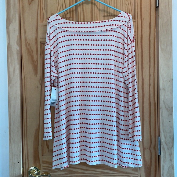 BNWT New Directions Womens 3/4 Sleeve Printed Shark Bite Hem Top High Low Sz XL - Picture 4 of 6